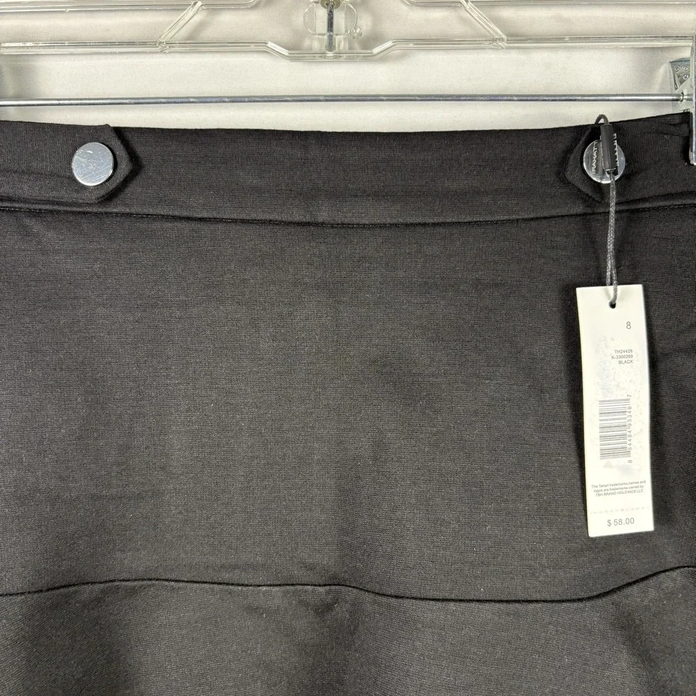 Tahari Womens Black Ruffle Hem silver‎ button zipper Skirt Career casual 8 NWT